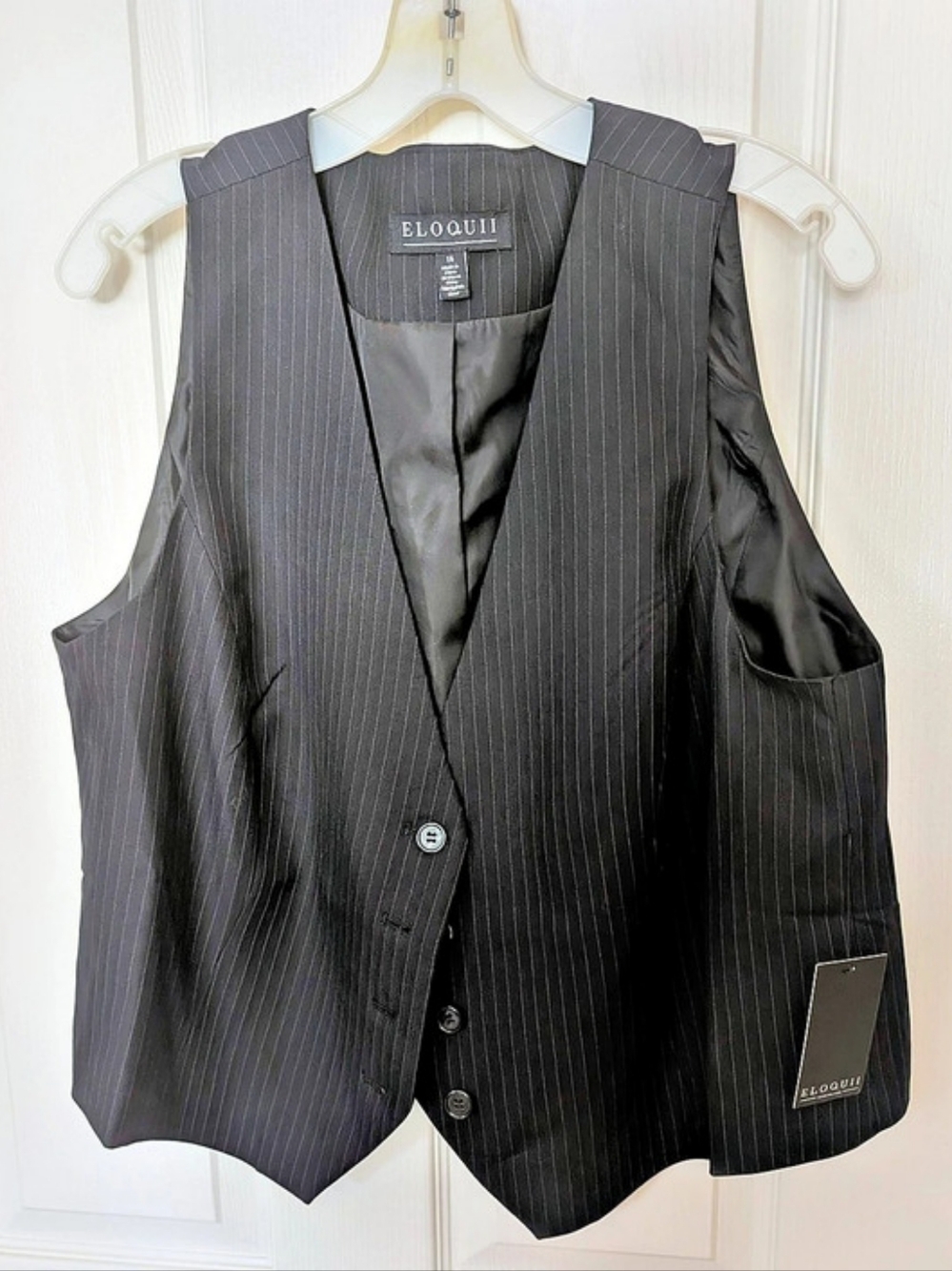Eloquii Pinstripe Suit Vest Black Size 16